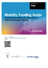 Cover for Italy Mobility Funding Guide. Title on background of a multicoloured world map.