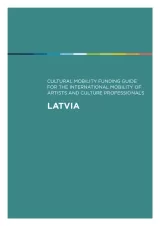 Cover for Latvia Mobility Guide. White title text on a turquoise background with a thin rainbow strip running across the top.